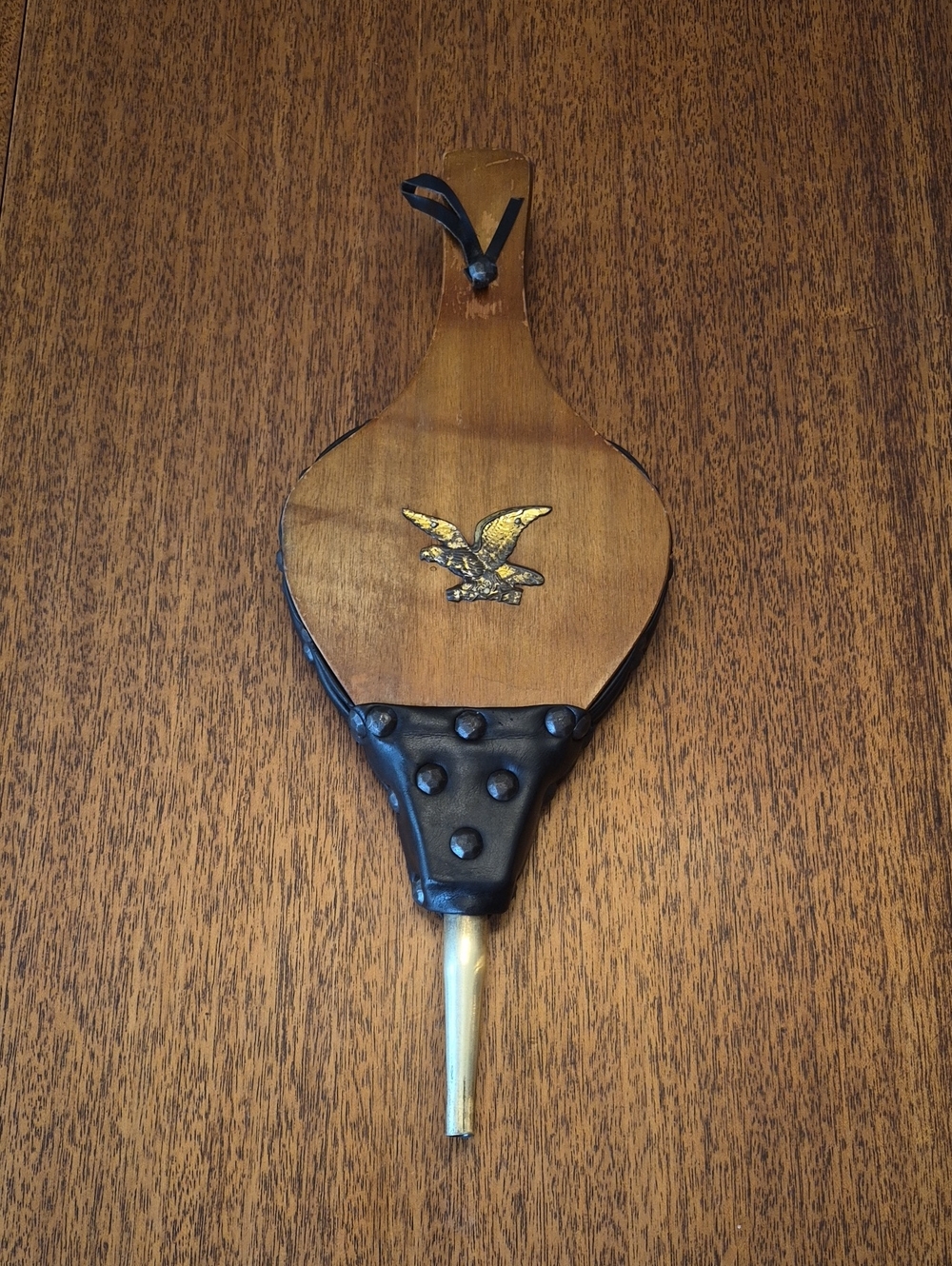 Vintage Wooden Bird Bellows with Black Leather Accents - Brown